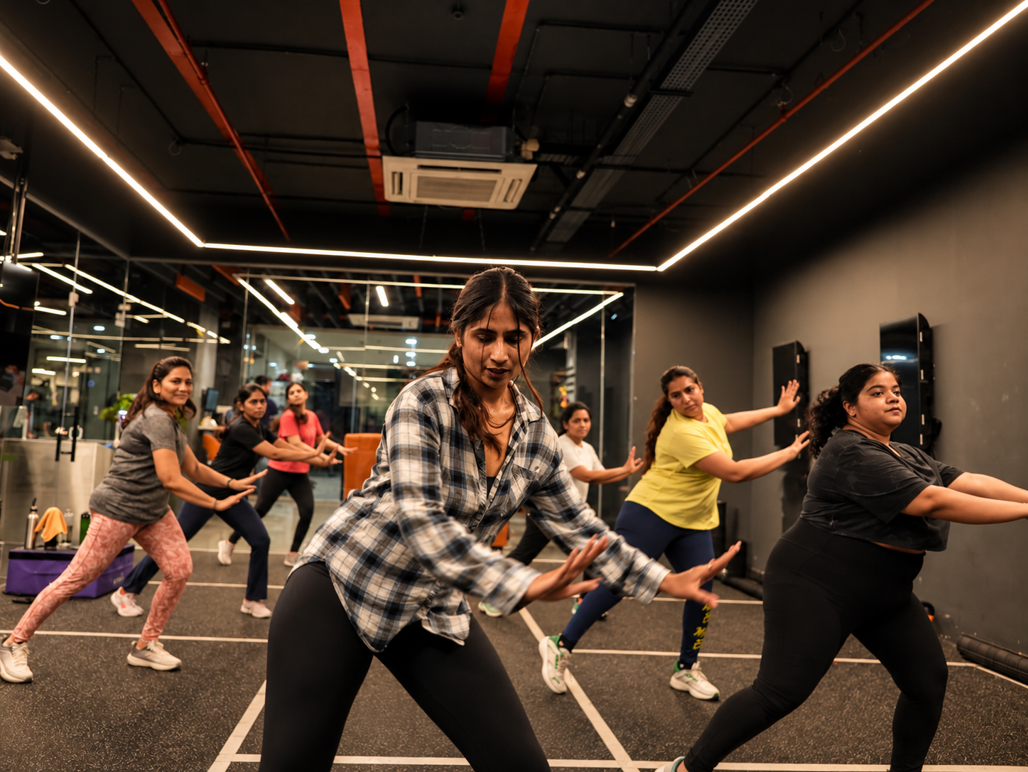 Members enjoying an energetic group class