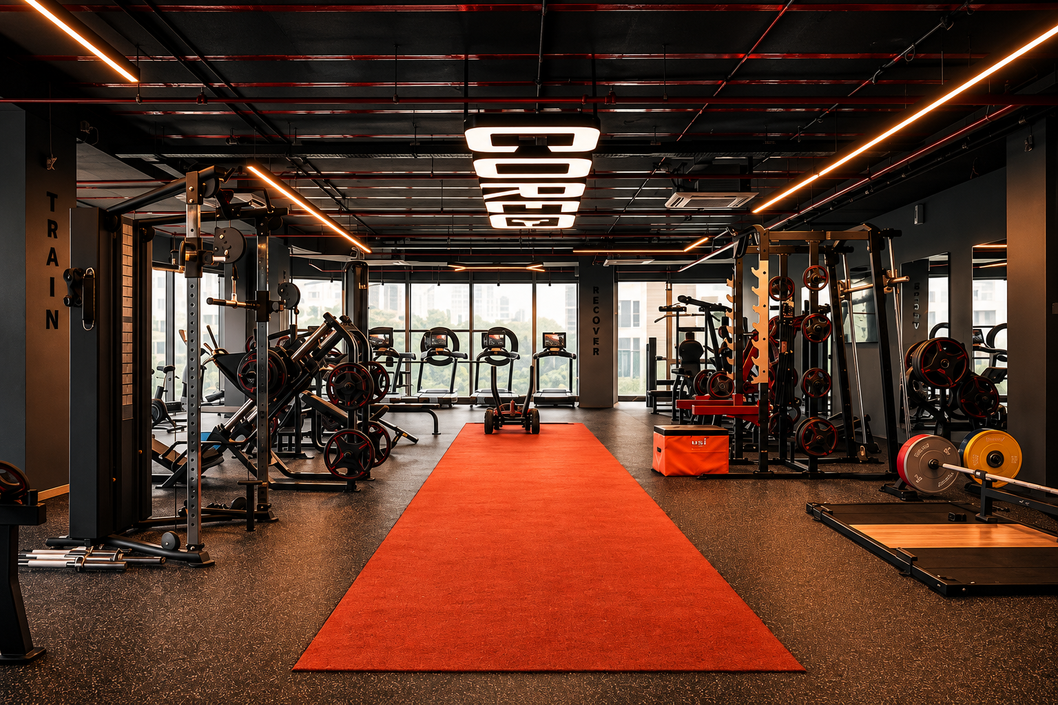 COREO training floor with orange central track