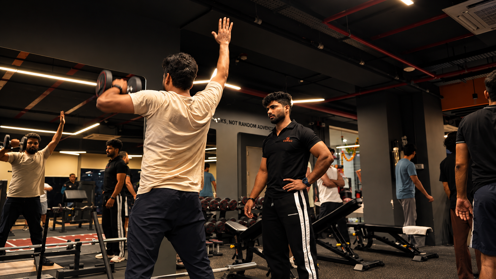 COREO coach guiding a member through strength training