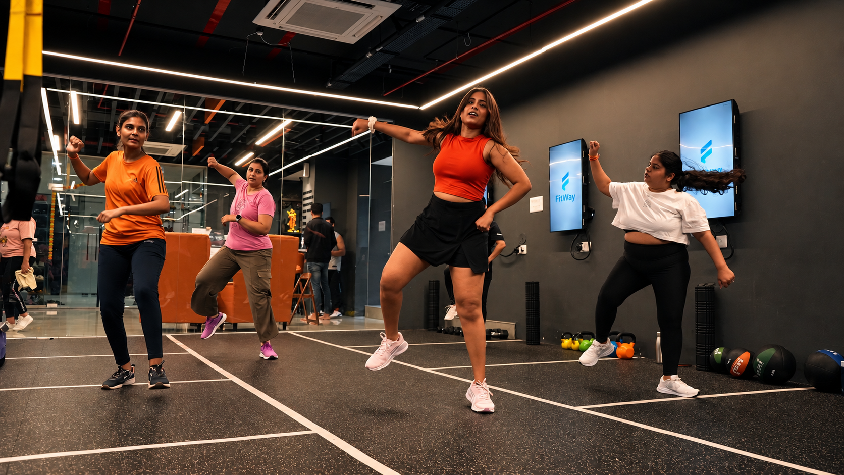 COREO members dancing together in a Zumba class